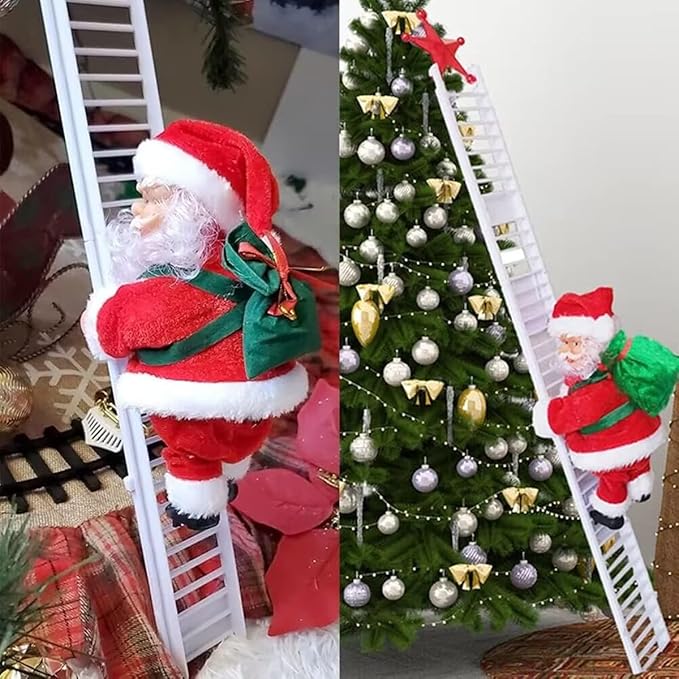 Papá Noel Trepador con Escalera Eléctrica y Música Navideña