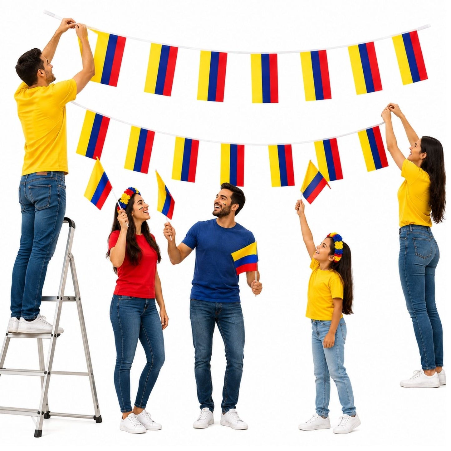 Banderines De Colombia Para Carro X2 Con Soporte Universal Tricolor 45x45 Cm