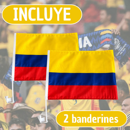 Banderines De Colombia Para Carro X2 Con Soporte Universal Tricolor 45x45 Cm