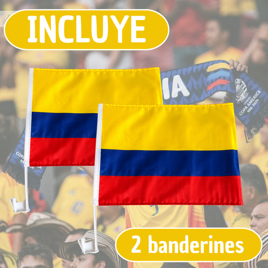 Banderines De Colombia Para Carro X2 Con Soporte Universal Tricolor 45x45 Cm