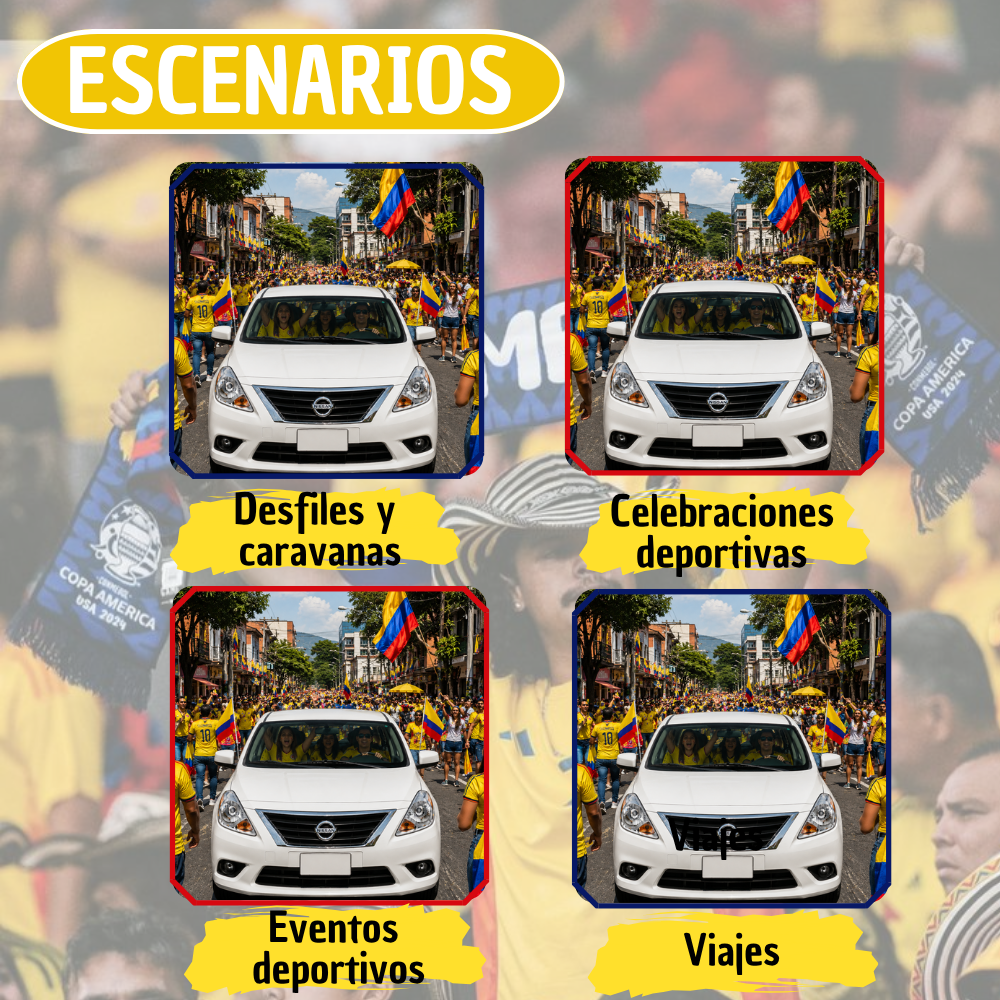 Banderines De Colombia Para Carro X2 Con Soporte Universal Tricolor 45x45 Cm