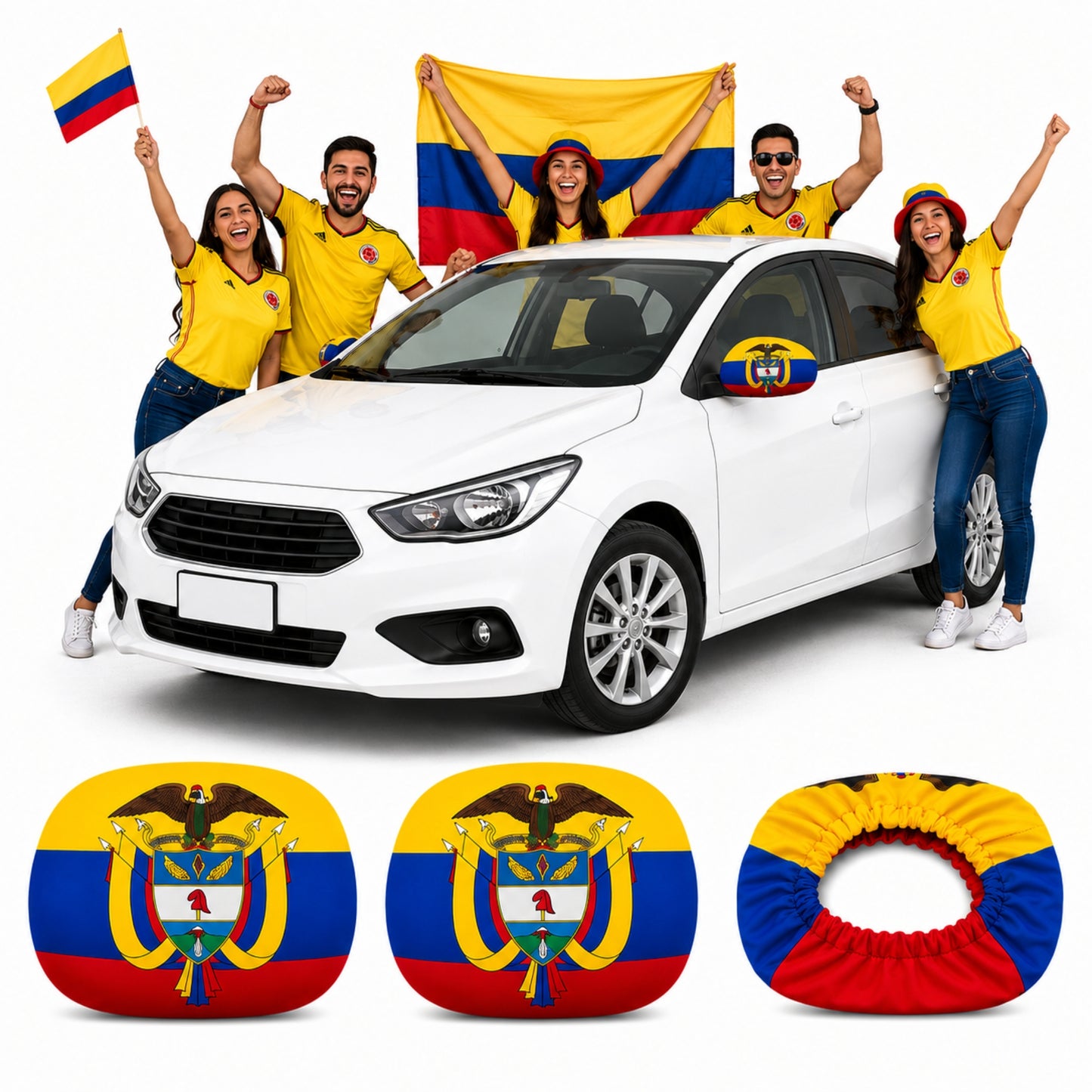 Banderines De Colombia Para Carro X2 Con Soporte Universal Tricolor 45x45 Cm
