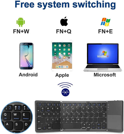 Teclado Bluetooth Plegable, Compacto, Táctil y Multi-dispositivo
