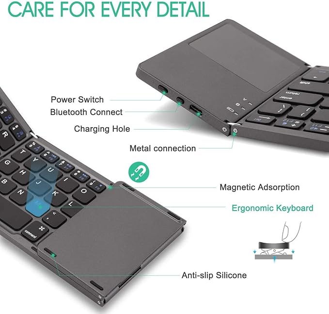 Teclado Bluetooth Plegable, Compacto, Táctil y Multi-dispositivo