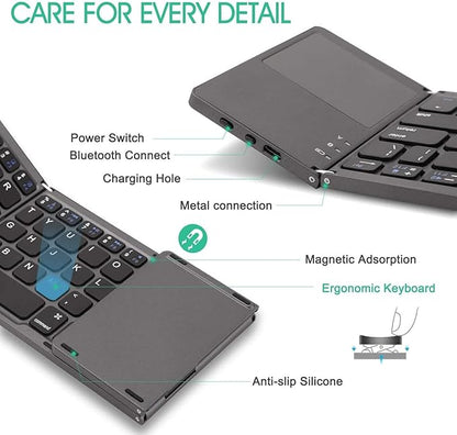 Teclado Bluetooth Plegable, Compacto, Táctil y Multi-dispositivo