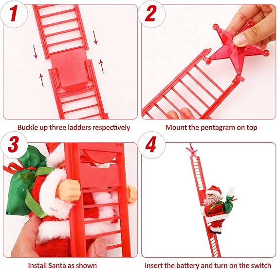 Papá Noel Trepador con Escalera Eléctrica y Música Navideña