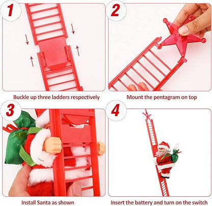 Papá Noel Trepador con Escalera Eléctrica y Música Navideña
