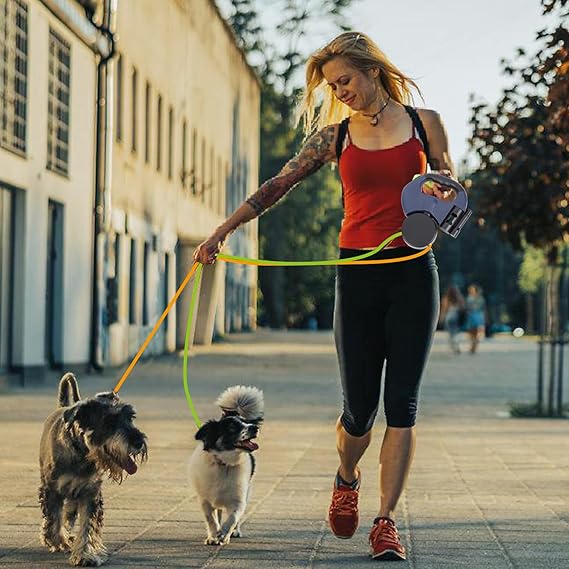 JUNGU PET — Correa Retráctil Doble 360° para 2 Perros sin Enredos
