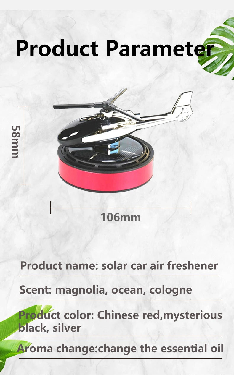 Solar Airplane Car Fragrance Diffuser - Difusor de fragancias para autos con energía solar en forma de Helicóptero