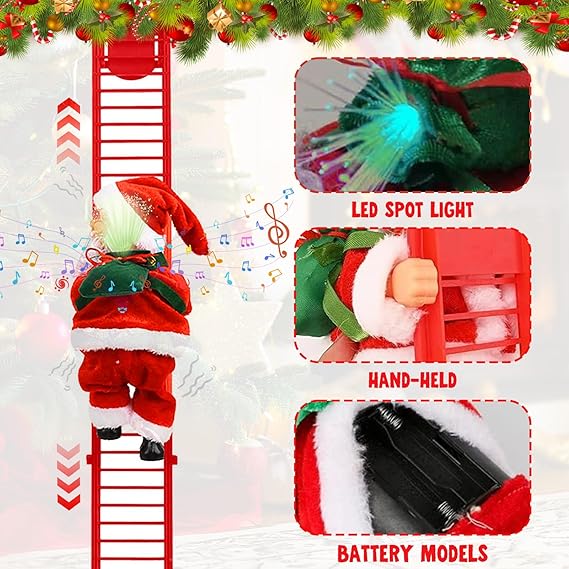 Papá Noel Trepador con Escalera Eléctrica y Música Navideña