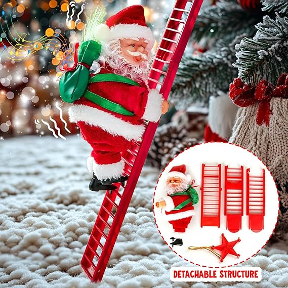 Papá Noel Trepador con Escalera Eléctrica y Música Navideña