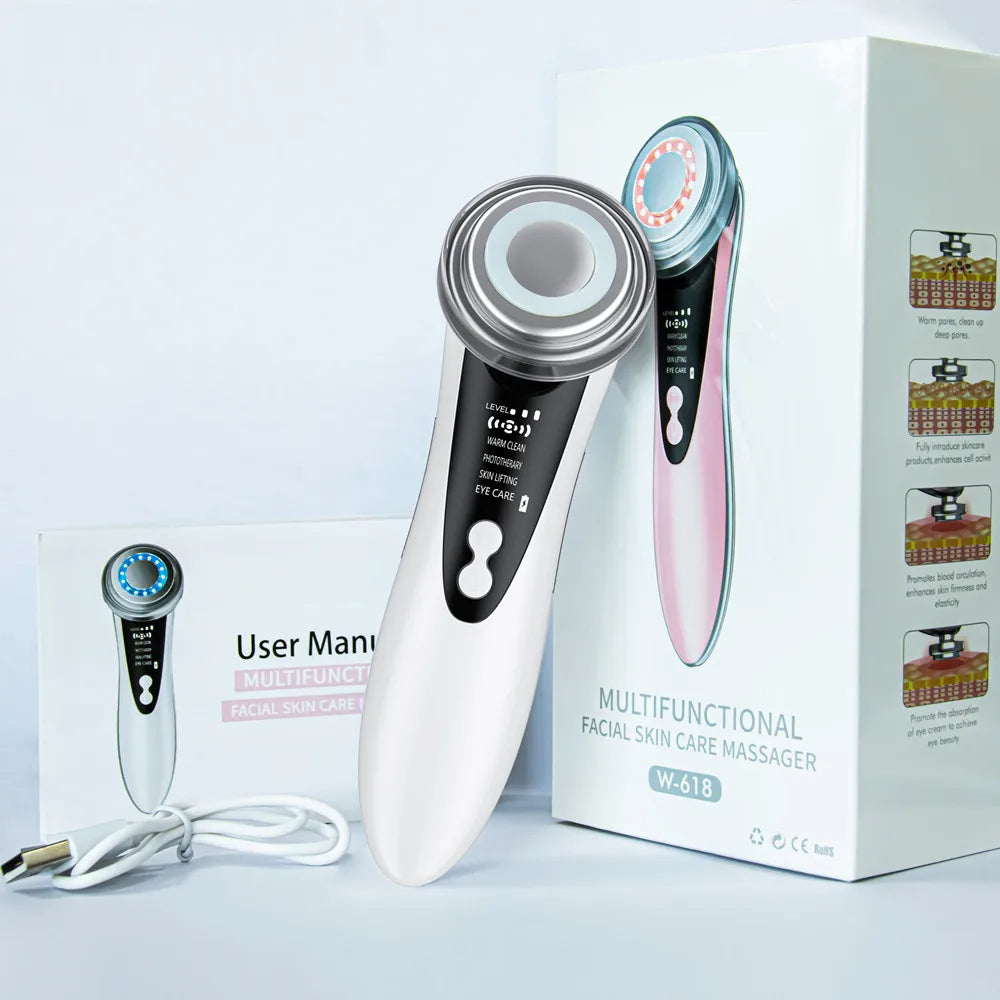 Masajeador Facial 5 en 1: EMS, Luz LED, Rejuvenecimiento, Lifting y Cuidado Completo de la Piel
