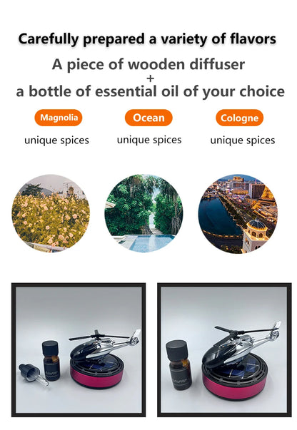 Solar Airplane Car Fragrance Diffuser - Difusor de fragancias para autos con energía solar en forma de Helicóptero